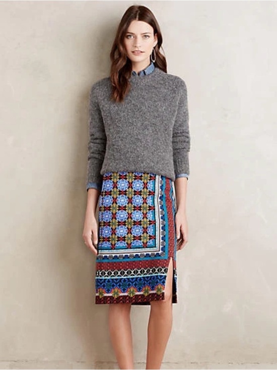 Anthropologie Dresses & Skirts - Anthropologie Maeve tearoom Blue Red Cream Geo-Print Skirt